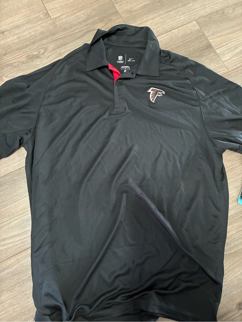Nike Men’s Black Polo with Atlanta Falcons Logo and Red Trim